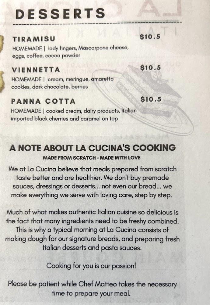 LA CUCINA Italian Kitchen Menu image 1
